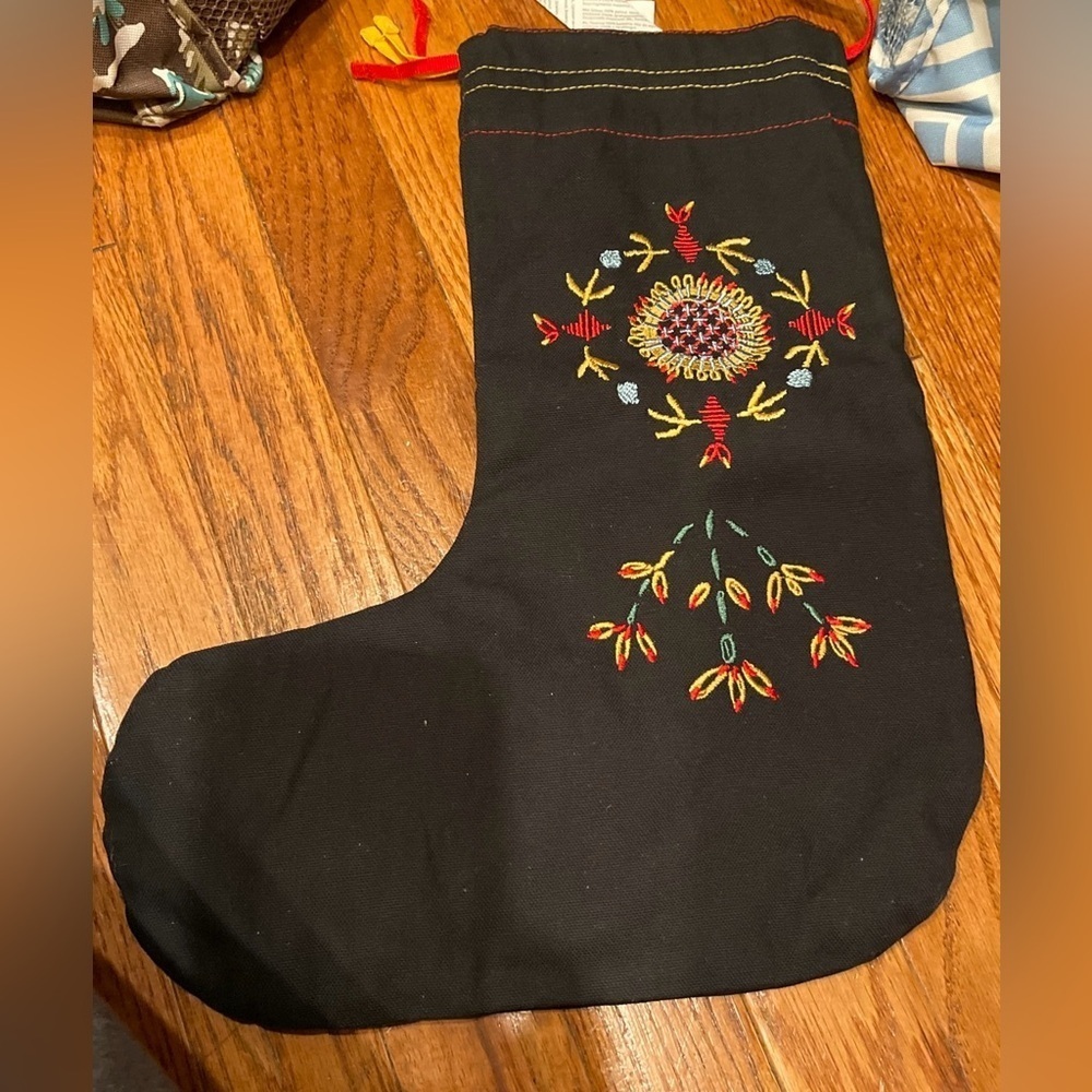 IKEA Vinterfint Christmas Stocking, 15 ¾ " Black/Floral embroidery Pattern